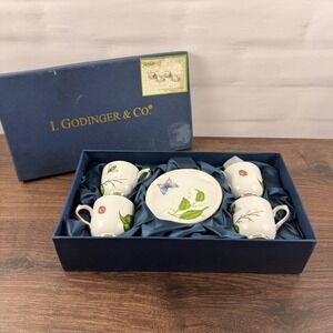I. Godinger & Co Jardin Espresso Cups & Saucers Set of 4 Porcelain Boxed